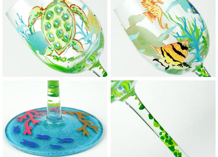 NymphFable Sea Turtle Hand-Painted Wine Glass Gift for Ocean Lovers, 15 oz