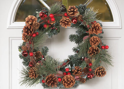 Songjum 6.6Ft Christmas Garland Decorations with Red Bells Xmas Wreath Decorations Christmas Wreath with Red Berry Branches Pinecone for Front Door Fireplace Stairs Mantle Outside Window Ledge