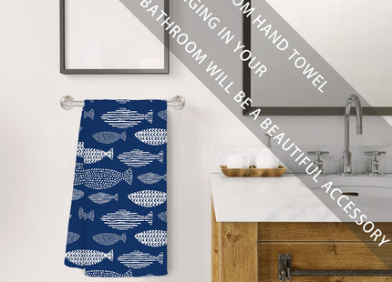 Jvpke Coastal Beach Kitchen Towels, Navy Blue Fishing Beach Hand Towels for Bathroom, Fish Decor Dish Tea Towels, Coastal Kitchen Bathroom Decor, 16x24 Inch