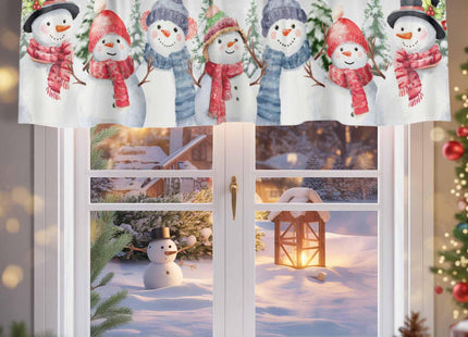 Christmas Snowman Window Valance Rod Pocket Short Curtain Panels Winter Snowy Cardinal Pine Tree Branches Kitchen Valances Curtains, Retro Window Treatments Drapes for Living Room Bedroom 42x12in