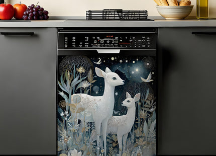 Magnetic Dishwasher Cover 23x26 inch, White Deer Moonlit Forest Kitchen Decor