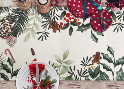 Heirloom Haven Christmas Winter Table Runner, Holly Berry Pine Cone Needle Branch Table Runners Xmas Seasonal Holiday Table Decorations for Farmhouse Kitchen Dinning Home Party Decor 13x72in