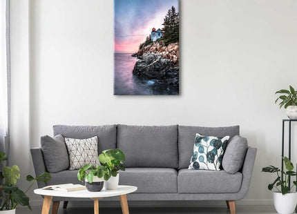 Maine Beach Wall Art Sunset Ocean Bass Harbor Lighthouse Wall Decor Nature Coastal Landscape Pictures Acadia National Park Canvas Painting Seascape Artwork for Bathroom Bedroom Home Decoration 24x36"