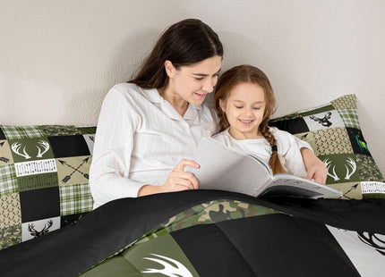Erosebridal Deer Hunting Camo Twin Bedding Set - Rustic Cabin Lodge Comforter Set for Hunter, Green Camouflage Patchwork Plaid Quilt for Boys Kids Teen, Western Bedroom Decor - 1 Pillowcase