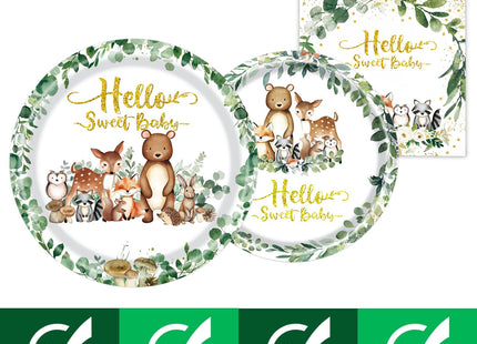 Woodland Baby Shower Party Supplies, Woodland Animal Baby Shower Decorations Include Plates, Napkins, Forks, for Animal Theme Woodland Creatures Party Decorations, Serve 24