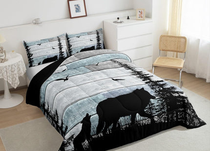 Erosebridal Rustic Twin Comforter Set for Boys Bedding,Forest Wolf Bedding Set for Adults Teens Girls,Farmhouse Woodland Animal Cabin Down Comforter Lodge Hunting Quilt Insert with 2 Pillow Cases
