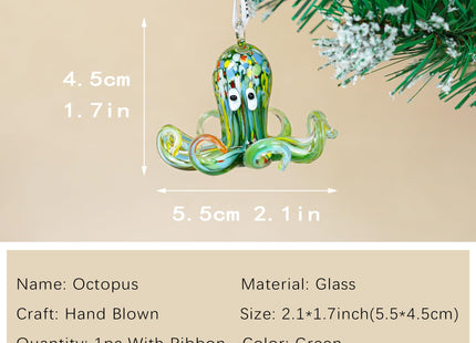 2'' Art Glass Octopus Coastal Hanging Ornament