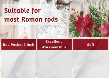 Merry Christmas Red Poinsettia Kitchen Curtain Valance, Window Curtain Valance Rod Pocket, 1 Panel Small Valances Window Treatment for Bathroom Living Room Cafe (54x18in Green Pine Tree Leaves)