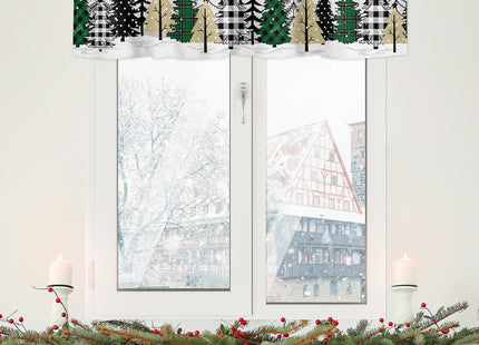 T&H XHome Christmas Valances for Kitchen Windows, Grey Sky Buffalo Plaid Xmas Tree Forest Valance Rod Pocket Window Curtain for Bathroom Cafe Basement, Farmhouse Small Window Treatment, 54" W x 18" L