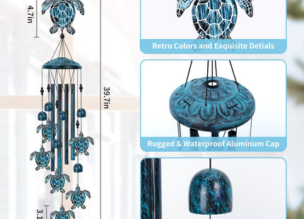 Marwey Sea Turtle Wind Chimes for Outside, 40" Metal Sea Turtle Decor