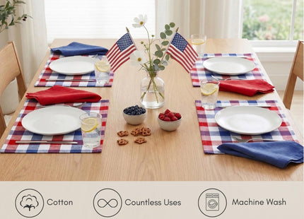 PurpleEssences Plaid Placemats 13x19 in Buffalo Plaid - Red Blue & White
