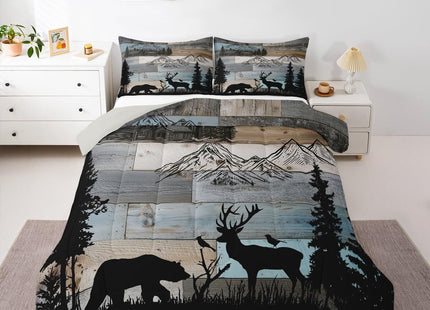 Erosebridal Rustic Farmhouse Comforter Set Queen Forest Cabin Bedding Set Woodland Hunting Bear Deer Comforter for Kids Boys Girls,Country Wildlife Animal Print Quilt Duvet