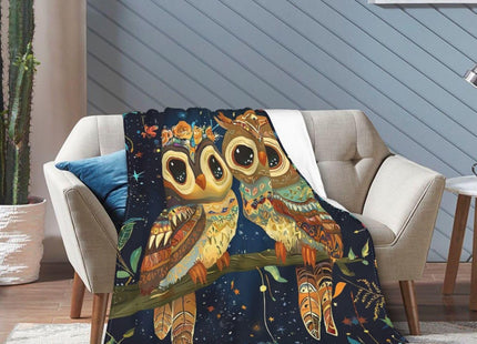 Owl Blanket – Whimsical Starry Night Throw with Floral, Cozy Flannel Gift for Women & Owl Lovers 60"x50"