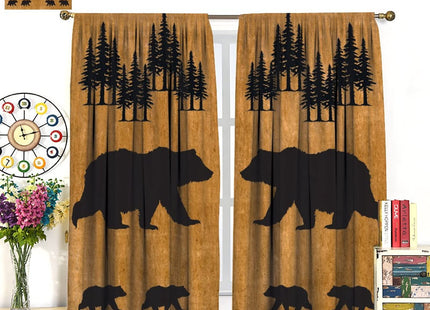 Black Bear Kitchen Window Curtains,Rustic Farm Wildlife Cute Bear Thermal Insulated Blackout Drapes,Vintage Cabin Coniferous Forest Silhouettes Print for Home Living Room Cafe Kids Room 42x54 Inch