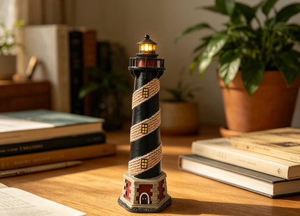 Hosley 8 Inch Resin Tabletop Lighthouse Blinking Light Decor - Ideal Coastal Beach Nautical Gift for Home, Farmhouse, Wedding, Teacher Appreciation