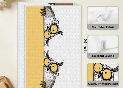 2 Pcs Cute Owl Kitchen Towels, Funny Owls Decor Tea Towels 14 x 24 Inches