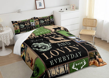Feelyou Big Pike Fish Bedding Set Toddler Size Deer Comforter Set for Kids Boys Girls Fish and Hunt Duvet Set Antlers Fish Fishing Rod Inner Fill Comforter 1 Comforter Set with 1 Pillowcase