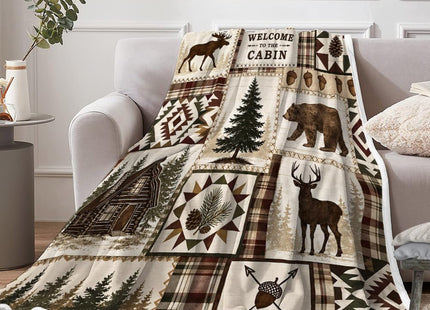 Rustic Cabin Throw Blanket, Welcome To The Cabin Moose Bear Plaid Decor
