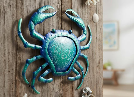 Comfy Hour 12" Blue Metal Crab Wall Decor, Nautical Ocean Theme Sculpture, Decorative Coastal Art for Beach House Patio & Bathroom, Artisan Crafted Iron Sea Animal, 1 Unit
