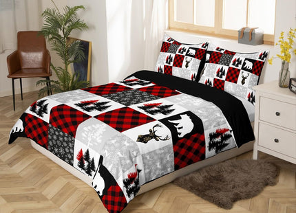 Erosebridal Christmas Duvet Cover Full for Boys Girls Wild Animal Bear Deer Print Bedding Set Christmas Decor Comforter Cover Grids Patchwork Bedspread Cover 3 Piece Winter Themed Xmas Bedding