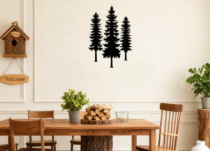 Metal Pine Tree Wall Art Decor, Black, 3 Pieces