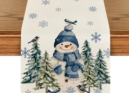 Artoid Mode Blue Snowman Winter Table Runner Home Party Decor 13x36 Inch