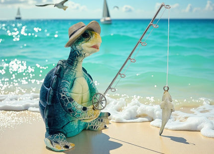 Xzlgyffy Turtle Fishing Decor, Summer Garden Statues, Nautical Coastal Beach Decorations, Home Office Decor Gifts, Bookshelf Desk Bathroom Tabletop Statue Ornament (Turtle Fishing)