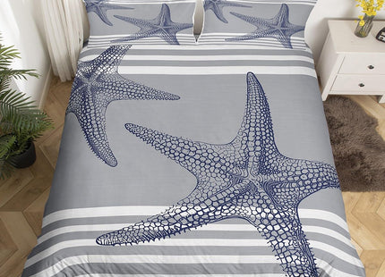 Feelyou Starfish Beach Bedding Set Twin Size Coastal Beach Ocean Comforter Cover Set for Boys Girls Teal Blue Duvet Cover Breathable Ocean Marine Bedspread Cover Room Decor Summer Holiday Quilt Cover