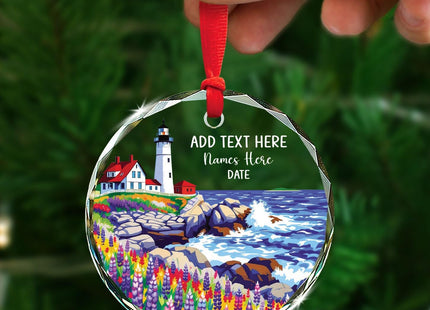 Personalized Text & Name Maine Lighthouse Glass Ornament 2026, Maine Scenic Lighthouse Ornament Gifts for Travel Lover, Custom ME Landscape Glass Ornaments Christmas, Travel Souvenir Xmas Decoration