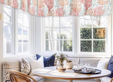 Rullikatlyi Red Orange Grey Coastal Curtain Valances for Windows, Summer Coral Beach Kitchen Valance Window Treatments Panel 2 Pack, Nautical Rod Pocket Short Curtains for Bathroom Bedroom 42x12Inch
