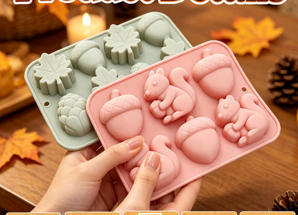2 Pack Fall Silicone Molds, Thanksgiving Squirrel Acorn & Maple Pinecone Molds for Chocolate, Wax Melts, Soap & Epoxy Resin