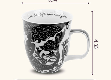 Karma Gifts, 14 oz Black and White Boho Mug, Cute Coffee and Tea Mug, Ceramic Coffee Mugs for Women and Men, Mermaid