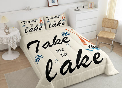 Homewish Lake House Comforter Set Queen Size for Kids Teens Adults Men Boating Lovers Quilt Set 3pcs,Sea Ocean Themed Room Decor Bedding Set Khaki Microfiber Duvet Insert with 2 Pillowcases