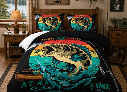 Nttopship Big Pike Fish Comforter Set,Bass Fishing Comforter Set for Boys Girls Children Fishing and Hunting Room Decor Twin Size with 2 Pillow Case