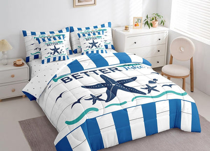 Erosebridal Lake House Bed in A Bag 7 Pcs,Nautical Paddle Comforter Twin