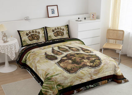 Erosebridal Camo Bear Paw Bedding Set Twin Camouflage Wild Animal Down Comforter Nature Woodland Tree Branch Camo Comforter Set for Kids Boys Teen Men,Wildlife Quilt Duvet with 1 Pillow Case