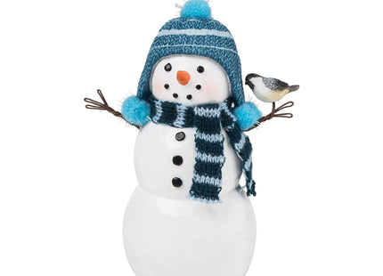 GALLERIE II Blue Plaid Scarf Snowman Chickadee Small Christmas Figurine