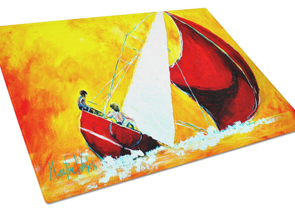 Caroline's Treasures MW1211LCB Sailboat Break Away Glass Cutting Board Large Decorative Tempered Glass Kitchen Cutting and Serving Board Large Size Chopping Board