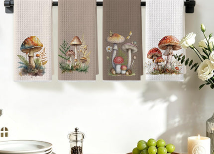 4 Pcs Mushroom Decorative Hand Towels, Farmhouse Reusable Dish Towels