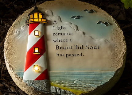 Evergreen LED Outdoor Safe Memorial Stone | Lighthouse Coastal Beautiful Soul | 10 Inches Wide | Remembrance Décor for Homes, Lawn and Garden | Waterproof Battery Operated | Outside or Indoor