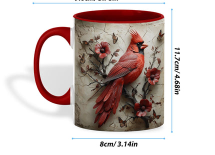 Cardinal Bird Coffee Mug, 11oz Ceramic Red with Songbird and Flower Design, Gift for Women, Nature Lovers, Birthdays, Tea, Coffee, Hot Chocolate Lovers, Artistic and Elegant (Red Cardinal Bird)