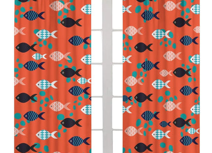 INSFBRB Watercolor Nautical Fish Rod Pocket Blackout Curtains for Living Room,Room Darkening Abstract Boho Retro Sea Animal Swiming Fish Window Curtains,