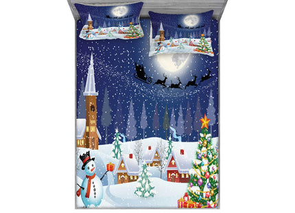 Ambesonne Gnome Fitted Sheet & Pillow Sham Set, Elves Working in The Garden Amanita House Butterflies Forest Trees Composition, Decorative Printed 3 Piece Bedding Decor Set, Full, Red Green