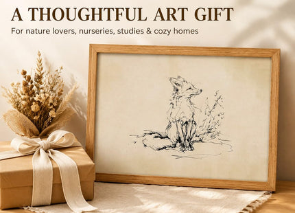 guajunsanh Framed Fox Sketch Wall Art, Vintage Fox Drawing Canvas Print