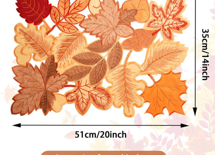 Fall Placemats Set of 4 14x20 Inch Autumn Maple Leaf Embroidered Mat