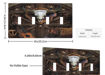 Spshian Western Wood Plank Rustic Barn Door Quad Toggle Farmhouse Light Switch Covers 4 Gang Wall Plate Decorative Switchplate Electrical Faceplate for Cabin Bathroom Bedroom Decor