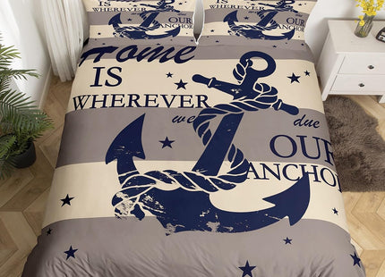 Manfei Anchor Duvet Cover Set Twin Size Nautical Bedding Set 2pcs for Kids Boys Teens Ship Anchor Chain with Lines Comforter Cover Sea Sailing Theme Quilt Cover with 1 Pillowcase (No Comforter)