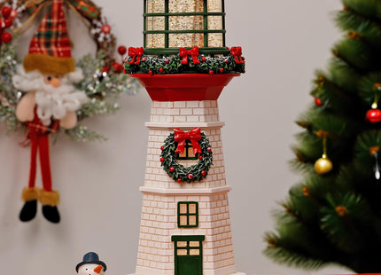 13.6" Lighthouse Snow Globe, Christmas Snow Globes Musical Lighted Glitter, Christmas Decorations USB and Battery Operated Lantern with Music, Xmas Decor for Home,Red Roof