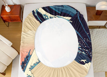 Great Wave Bed Sheets Japanese Ocean Wave Sheet Set, Mount Fuji Bed Sheet with Art Nature Home Decoration for Living Room Bedroom Dorm Decor Bedding Sheets & Pillowcases Japanese Style Top Sheet,Twin