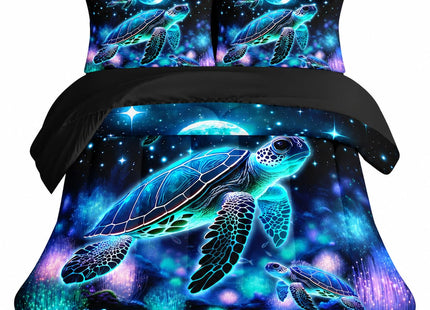 AILONEN Blue Turtle Comforter Set Twin Size,7-Piece Soft Bed in a Bag,Fairy Ocean Sea Turtle Comforter & Fitted Sheet with Flat Sheet & 2 Pillowcases,2 Pillow Shams for Bedroom
